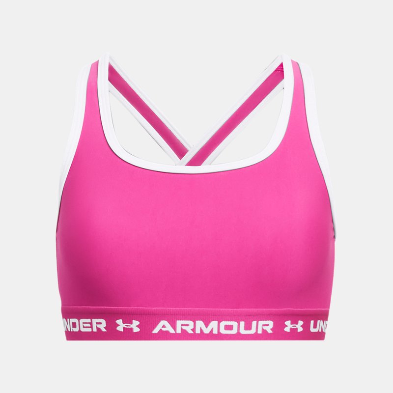 Girls' Under Armour Crossback Sports Bra Rebel Pink / White / White YLG (149 - 160 cm)